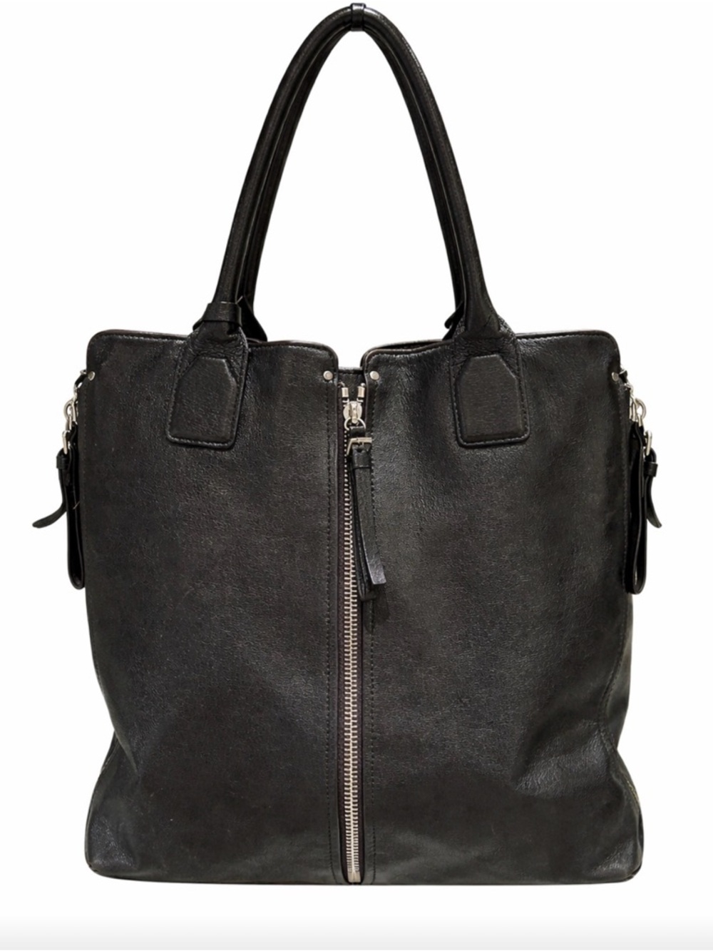 Kenneth Cole Black Leather Zip-Front Tote
